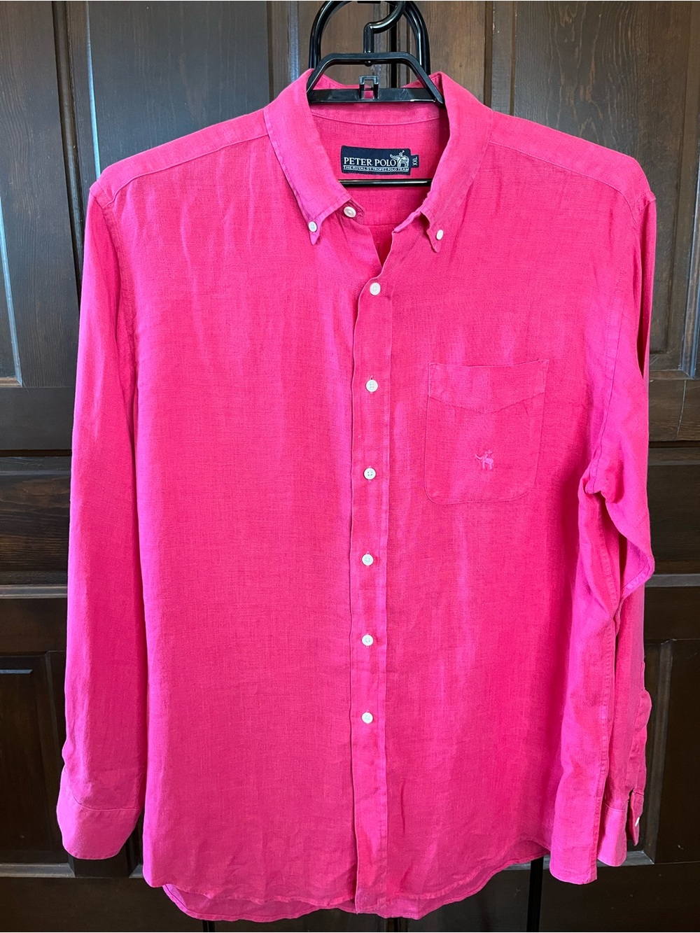 Peter Polo St Tropez Polo Team Men's Pink Linen Shirt Long Sleeve Size XXL